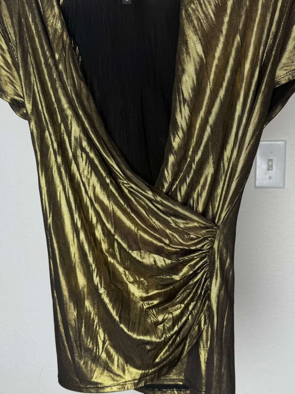 Metallic Gold Blouse with Beautiful Rouching Made by Karen Kane size medium